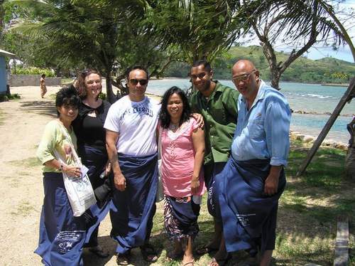 Some of RESPONSE Group at Navakadu Village during LMMA meeting. From left, Merlyn Martinez, Betsan Martin, Wayne Ormsby, Rosalina Lodripez, Ron, Aranui Puna